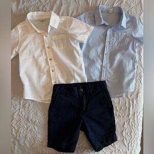 Place Boys Button-Down Short Sleeve Shirts - White & Light Blue